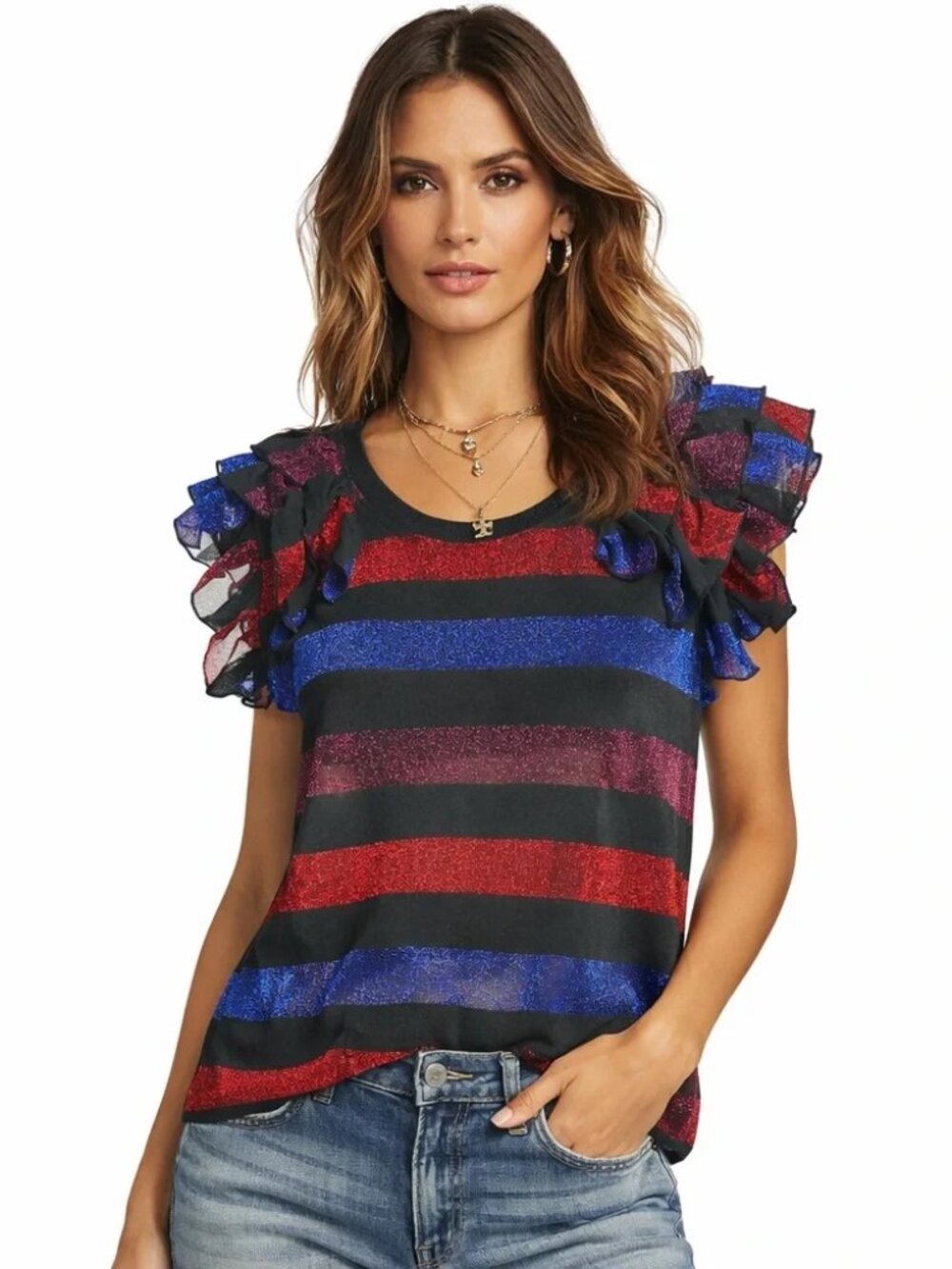 NWT DIESEL Black Metallic Striped Knit Ruffle Trim Sweater Tank Top, Size M